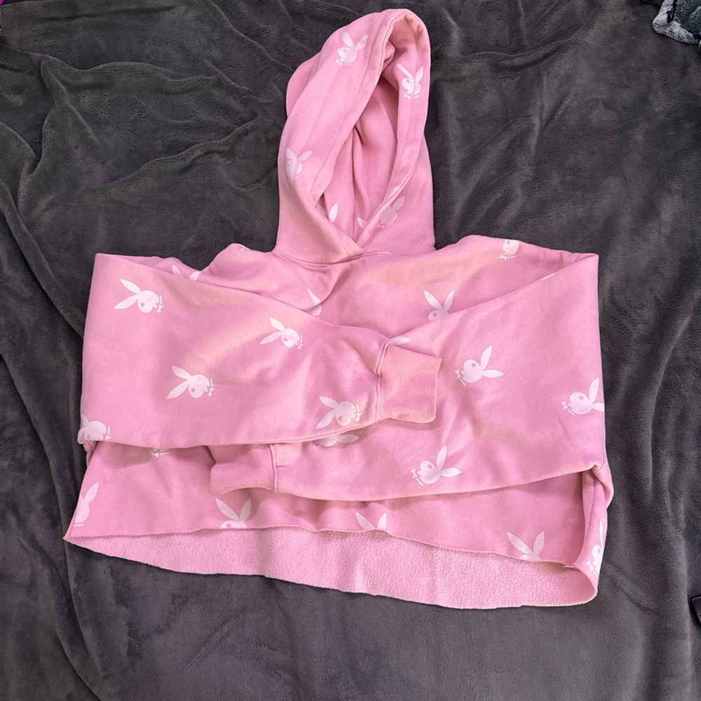 Pink Cropped Playboy Hoodie